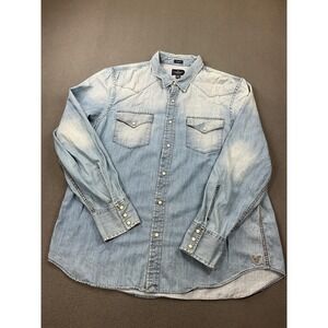 American Eagle Outfitters Shirt Mens 2XL Light Blue Denim Western Snap Front